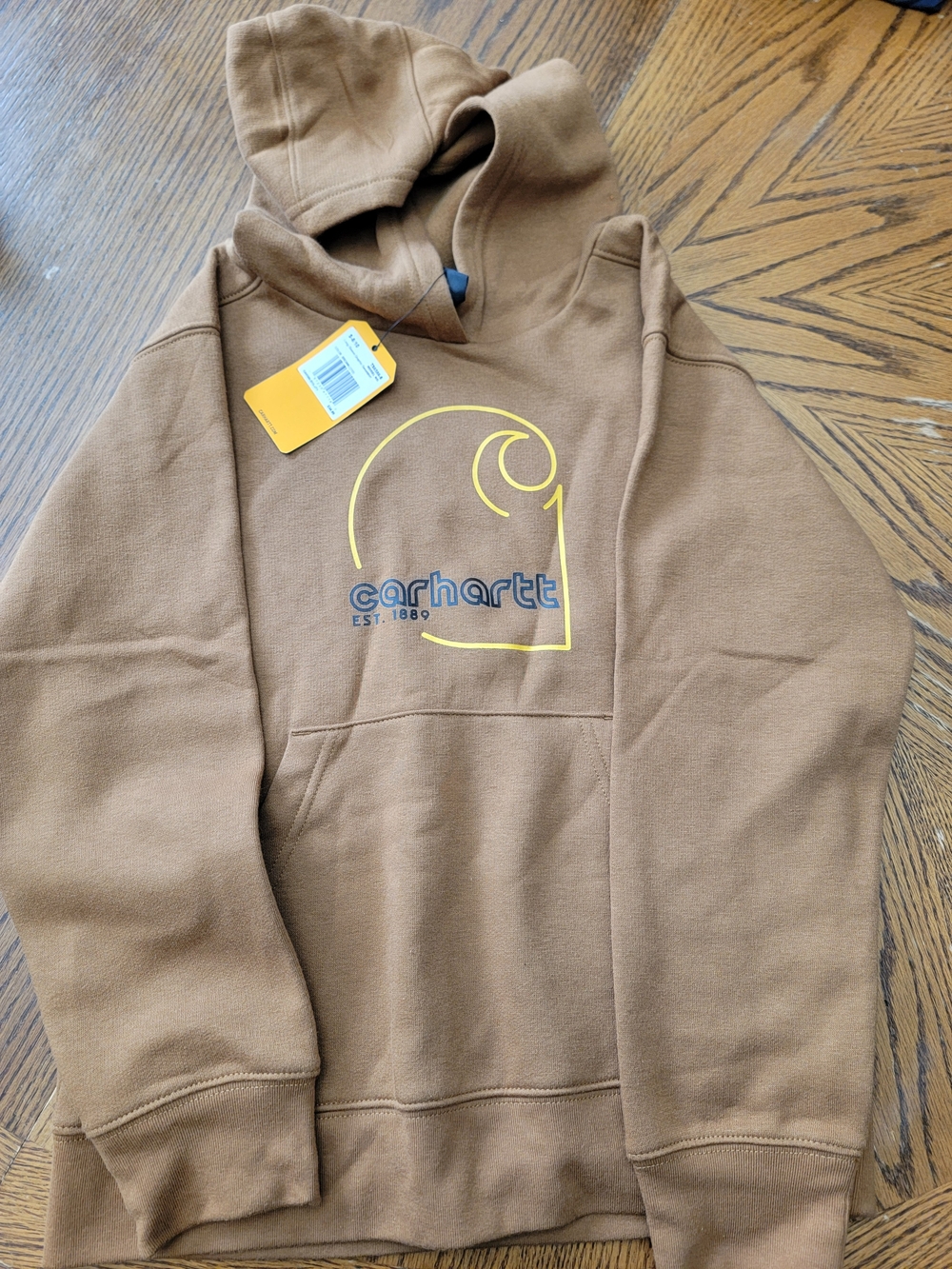 Kids Carhartt Brown Hoodie with Yellow Outline Logo